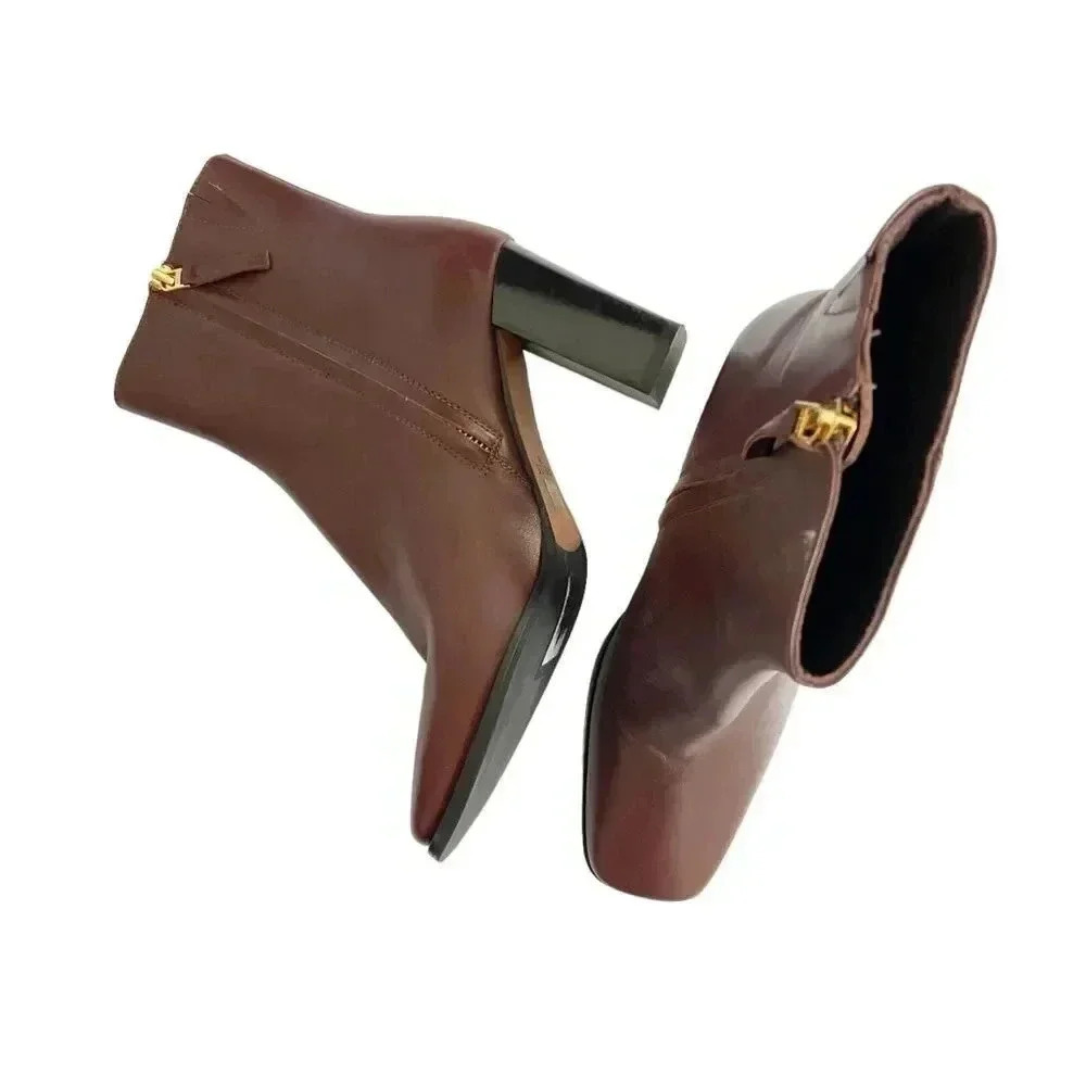 NEW Reiss Casey Square-Toe Leather High-Heel Ankle Bootie size 39 US8.5 - Picture 6 of 11